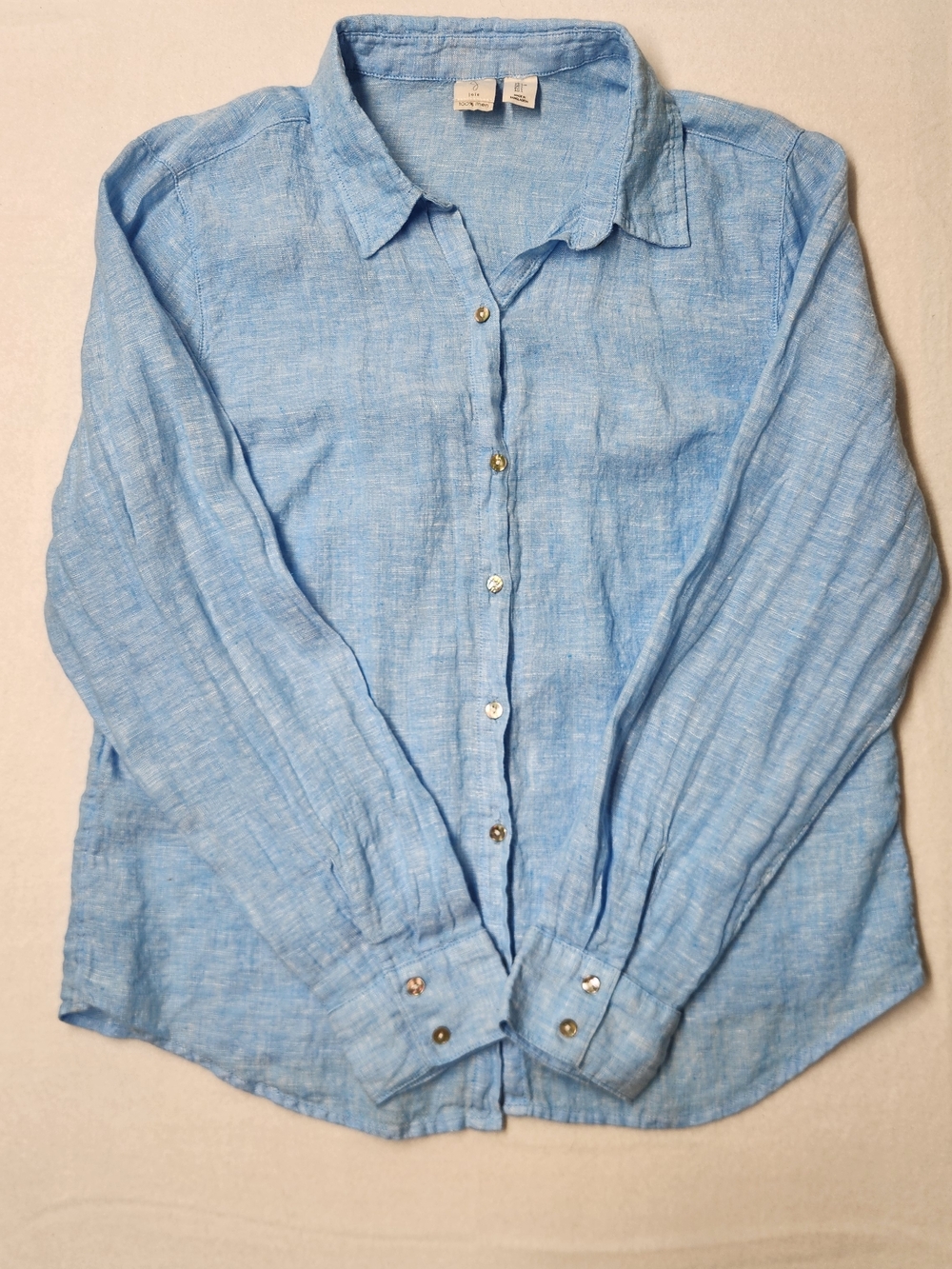 Joie 100% Linen Sky Blue Long Sleeve Button Down Shirt Large L Coastal Chic Boho